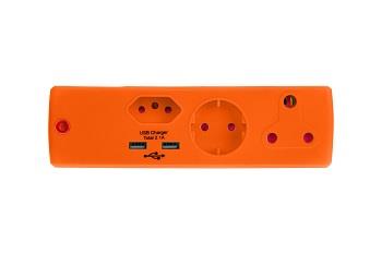 Electricmate Adaptor 1X16A + 1X5A + 1X SCHUKO + 2X USB Orange