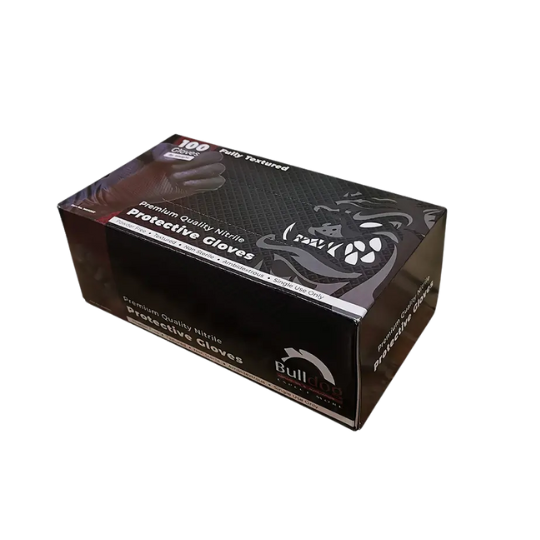 Bulldog Nitrile Disposable Protective Gloves Black Textured (100 per box)