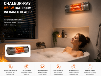 Technilamp Chaleur-Ray 850W Bathroom Infrared Heater Wall Mounted IP65 splash-proof