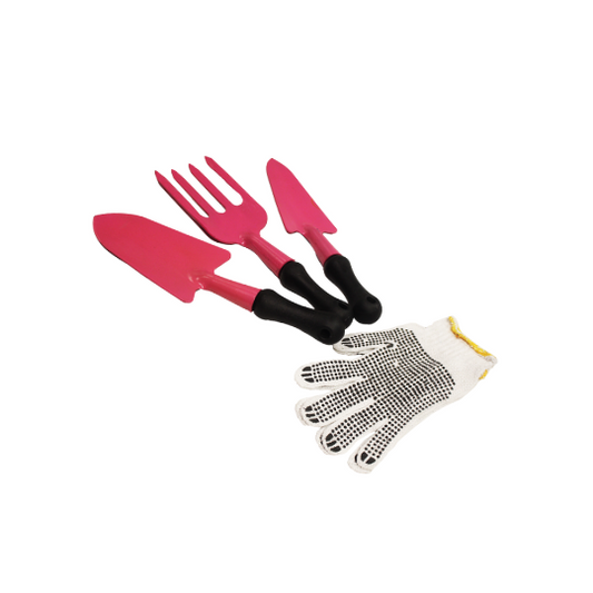 Mts Garden Hand Tool Set Pink 3Piece + Glove