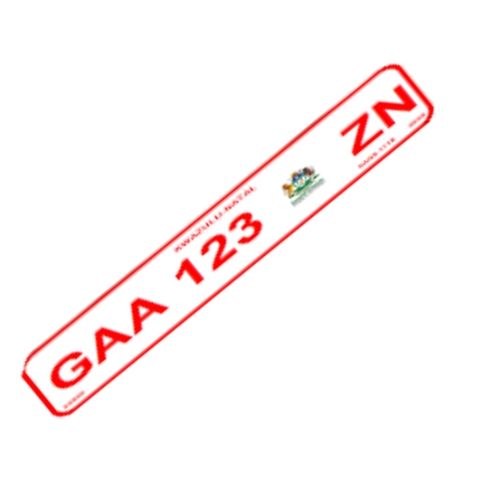 Number Plate SABS Approved Aluminium KZN Government Red