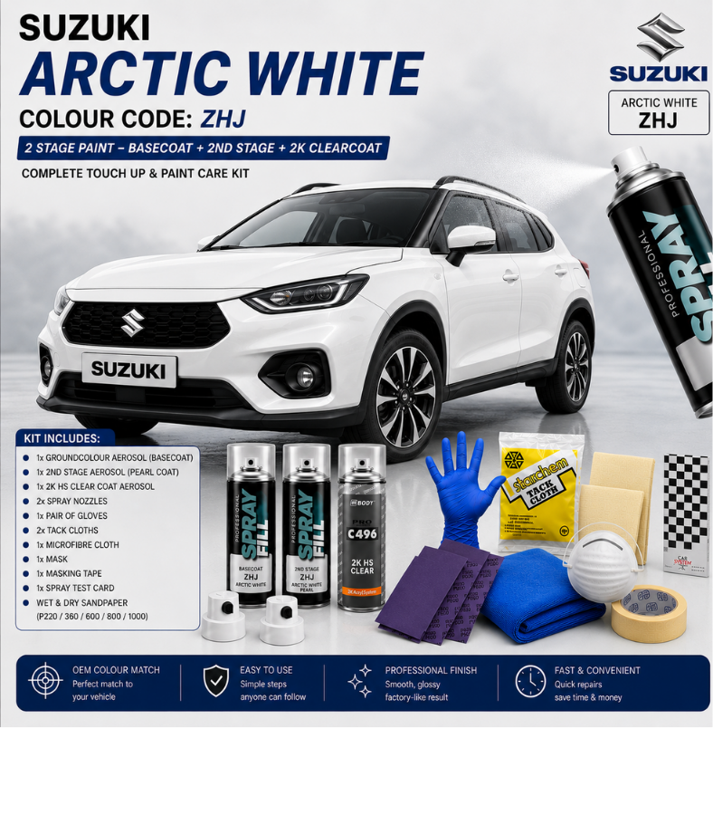 Touch Up Paint Kit DIY - Suzuki Arctic White ZHJ 3 Stage Pearl