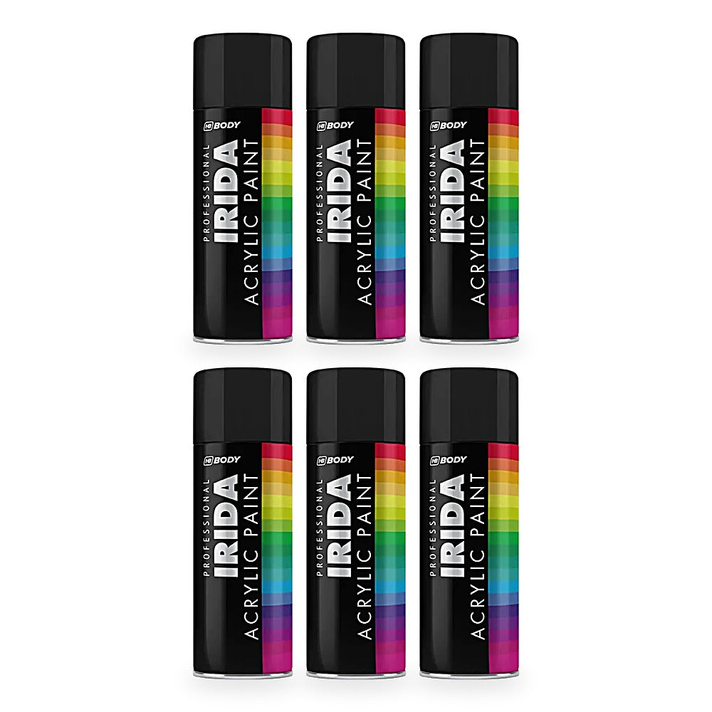 HB Body Professional Irida Acrylic Spray Paint 400ml - Matt Black RAL 0016 - 6 pack