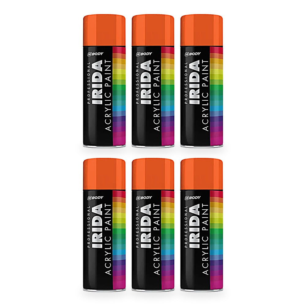HB Body Professional Irida Acrylic Spray Paint 400ml - Bright Red Orange RAL 2008 - 6 pack