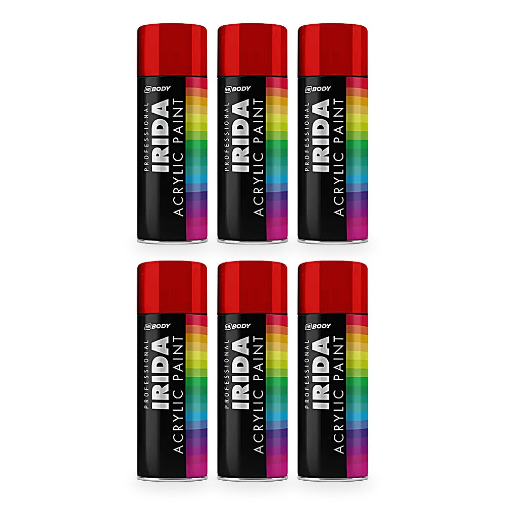 HB Body Professional Irida Acrylic Spray Paint 400ml - Traffic Red RAL 3020 - 6 pack