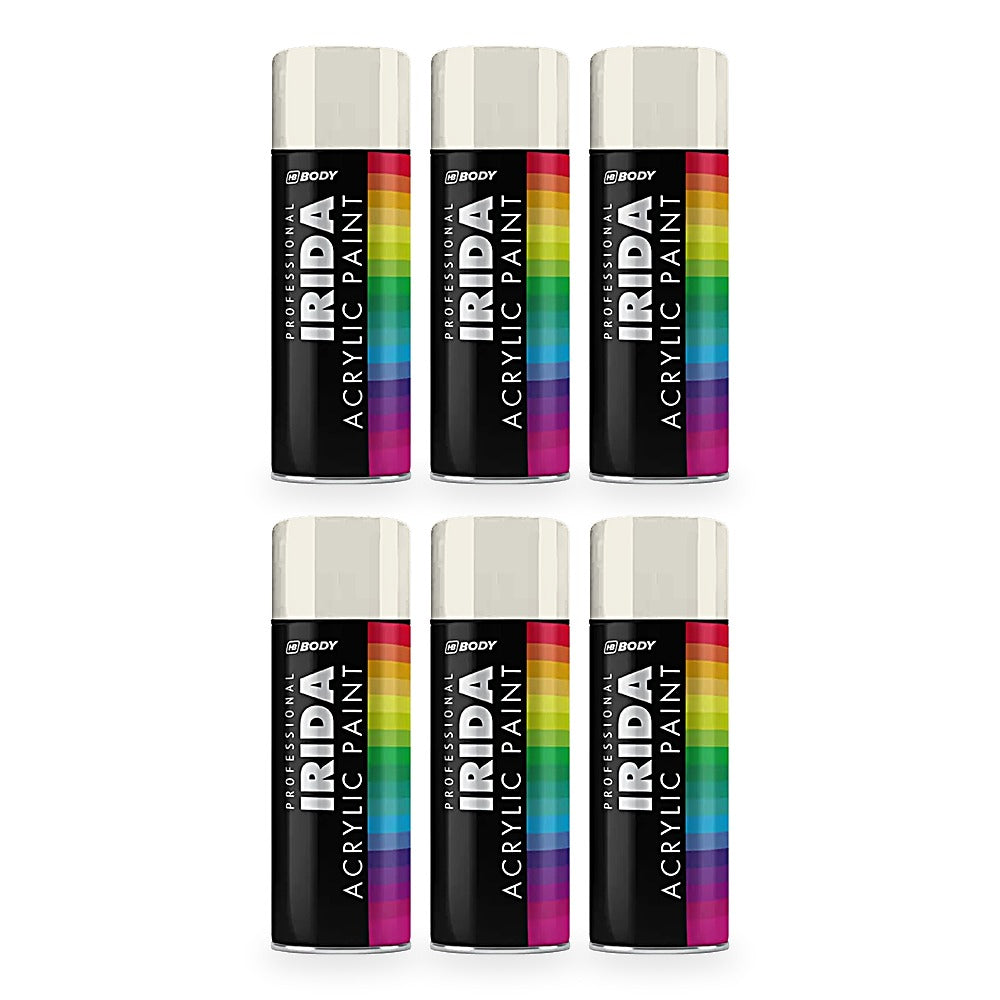 HB Body Professional Irida Acrylic Spray Paint 400ml - Gloss White RAL 9010 - 6 pack